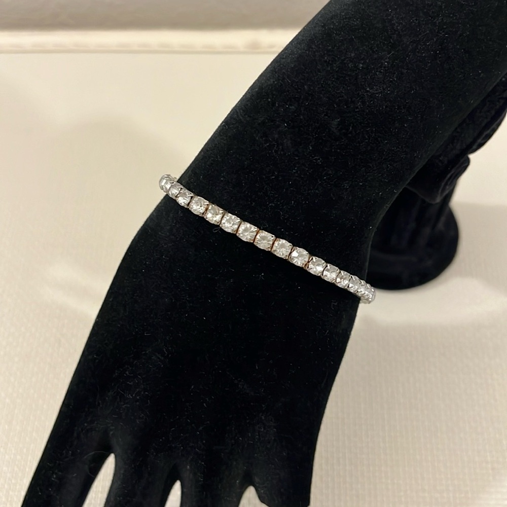 Vintage Silver Faux Diamond Rhinestone Tennis Bracelet